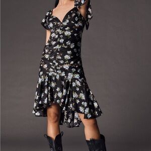 Anthropologie Black Floral High Low Dress size small